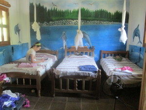 The kids' side of  our family room is painted with beautiful murals