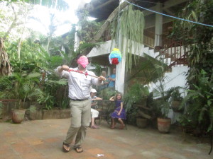 Bob finally gets his turn at the pinata.