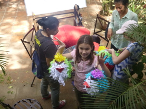 The finished pinatas (yes, "angry birds" theme)