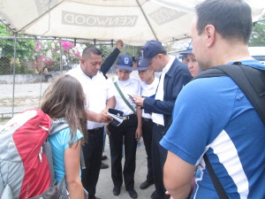 A family of five from the USA makes for a fine seminar in document checking.  Most of these people are trainees for the Nicaraguan border service.