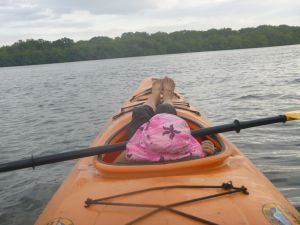 Here is Lanie "helping" me paddle the kayak.