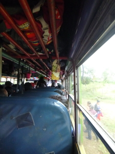 One hint that my backpack made it inside the bus: the Main Street Makery luggage tag hanging from the overhead rack.