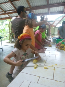 Getting food ready for the  animals.