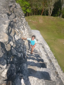 Nadia climbs El Castillo.