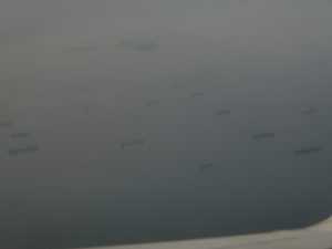 Boats lining up off the Panama coast. Could they be looking for the canal?
